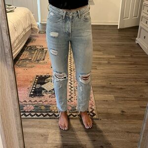 H&M Distressed Mid Rise Light Wash Jeans